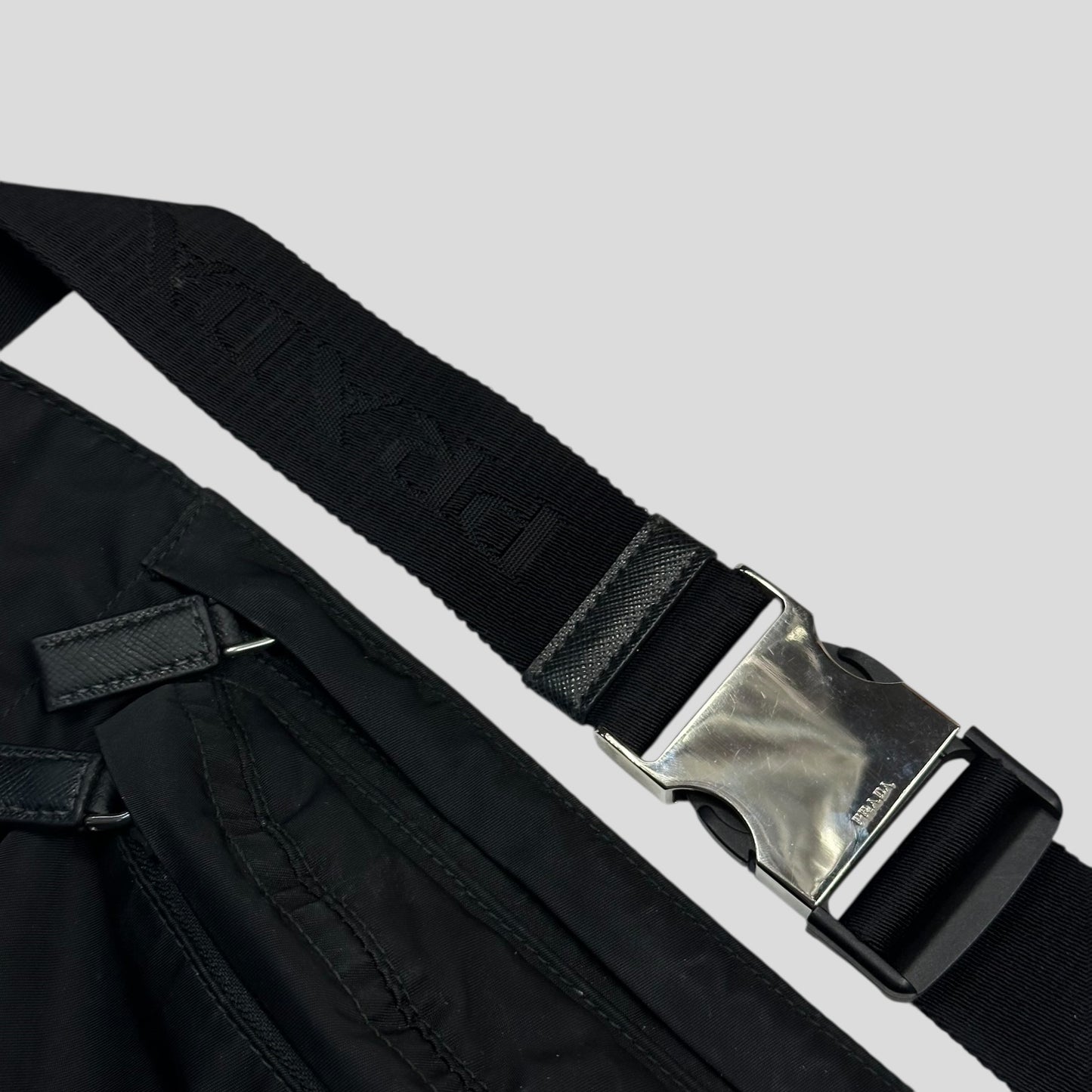 Prada Milano Plaque Logo Black Nylon Crossbody Beltbag