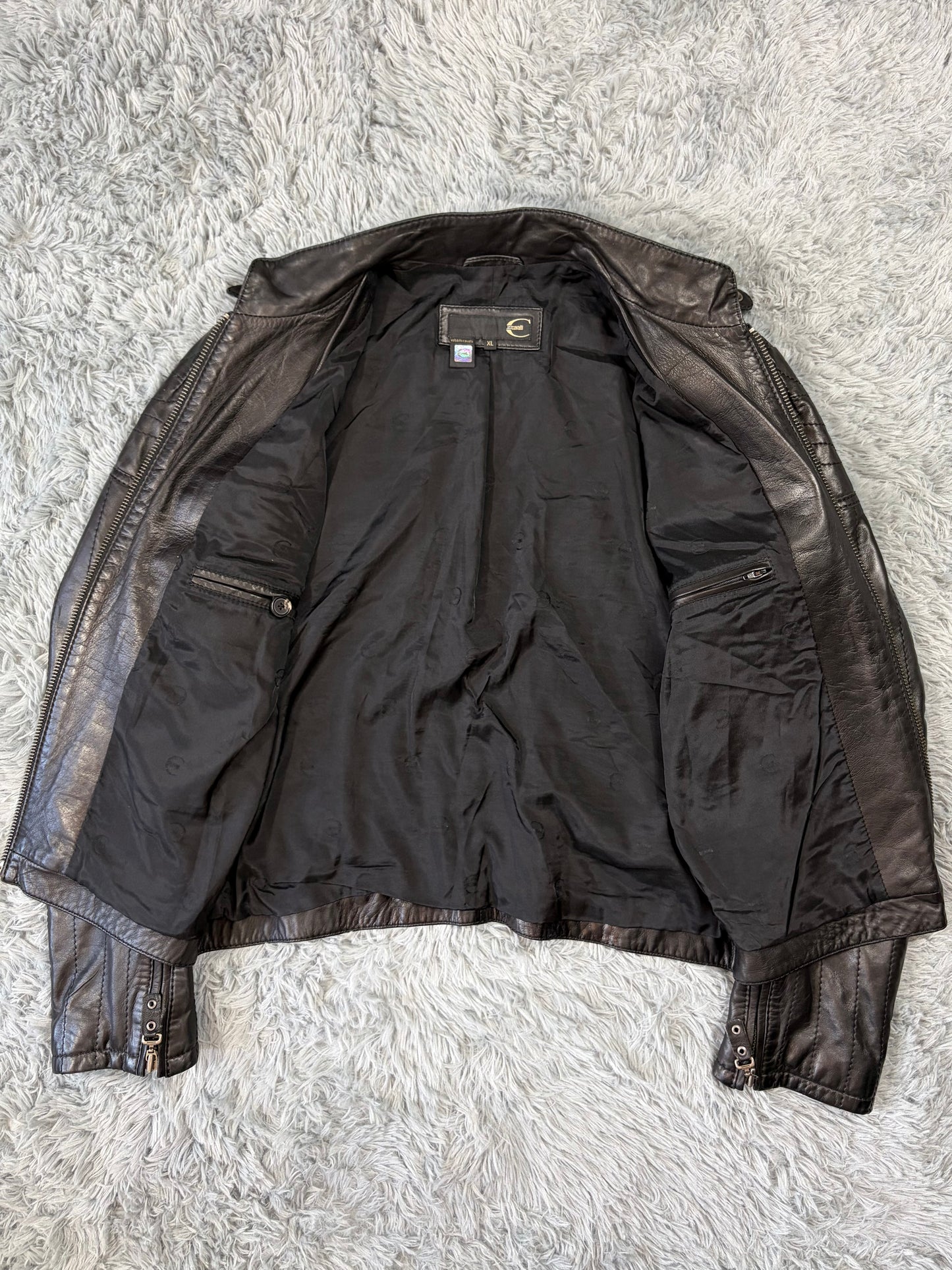 Just Cavalli SS08 Leather Quilted Multipocket Panelled Biker Jacket - L