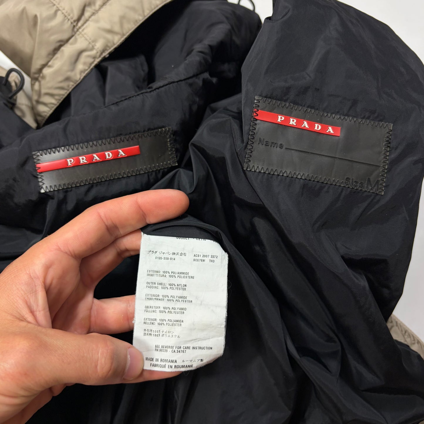 Prada Sport 2007 Black Tab Champagne Nylon Lightly Padded Windbreaker - M